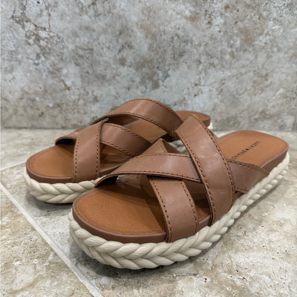 Lucky Brand Brown Leather Slide Sandals